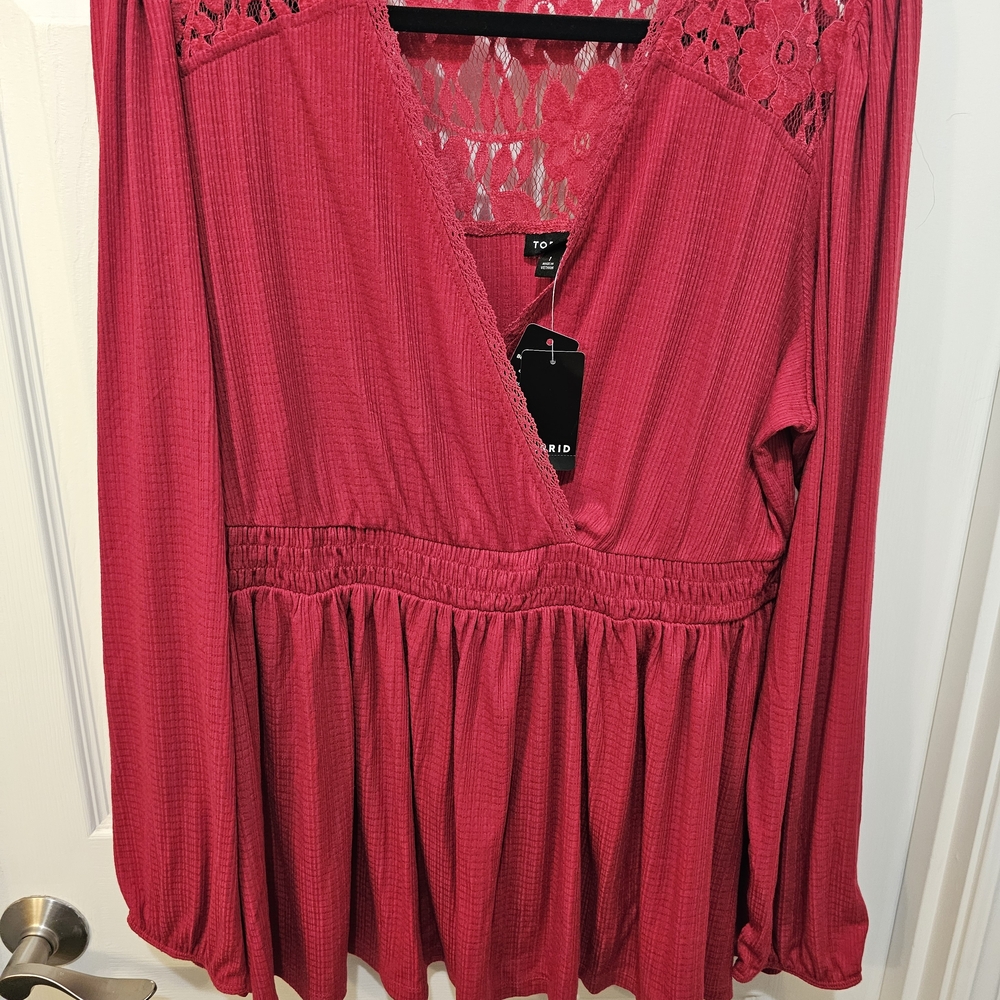 Women's Red Lace Detail Top